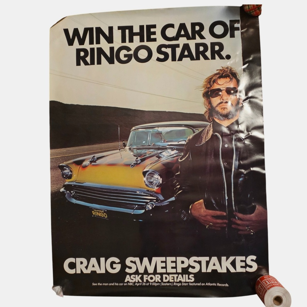 Win The Car Of Ringo Starr 30x40 VTG 1978 Promo Poster Craig Sweepstakes Beatles